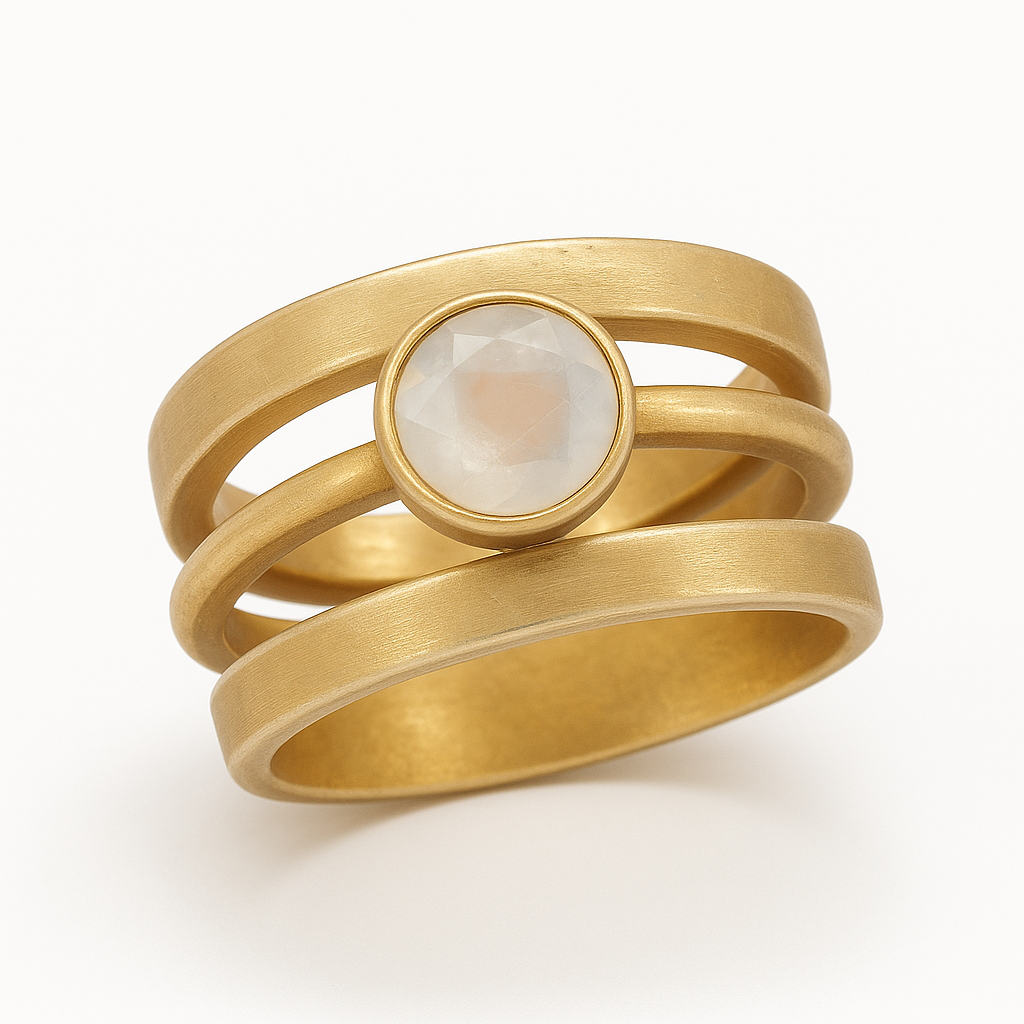 Bague Vintage en Or et en Pierre de Lune Incrustée
