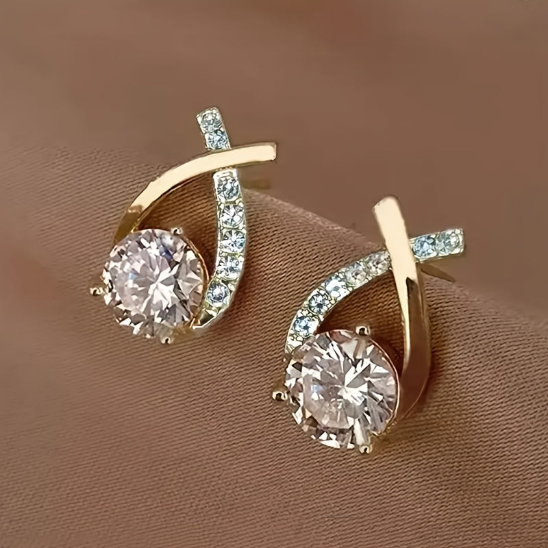 O&O - Boucles d'oreilles en zirconium Croix Dorée